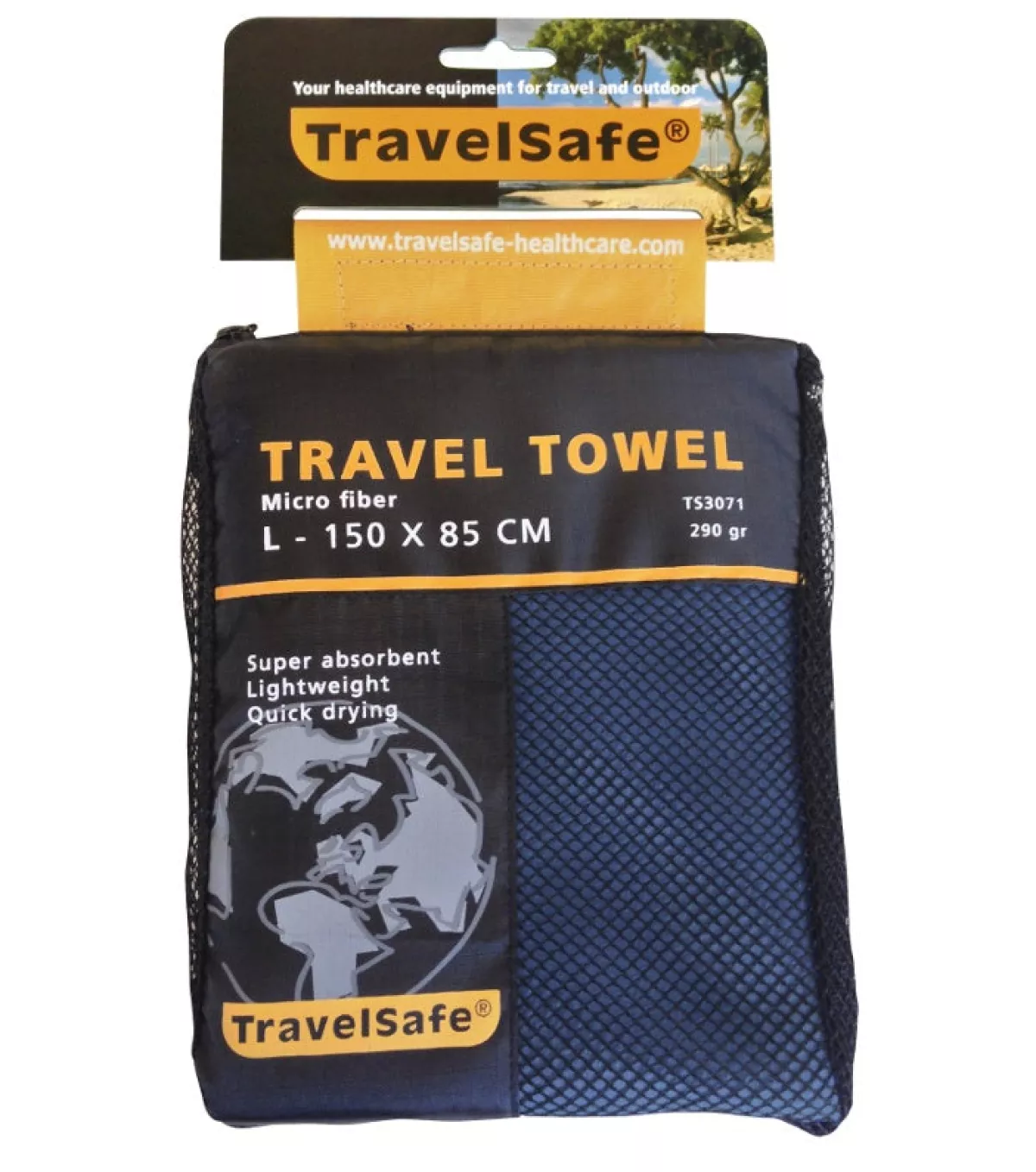 #3 - Travelsafe Rejsehåndklæde Blå - Large