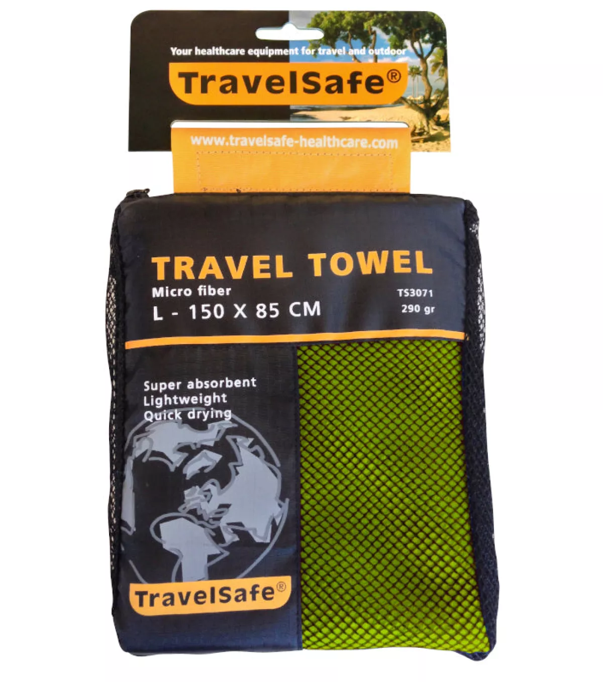 #1 - Travelsafe Rejsehåndklæde Grøn - Large