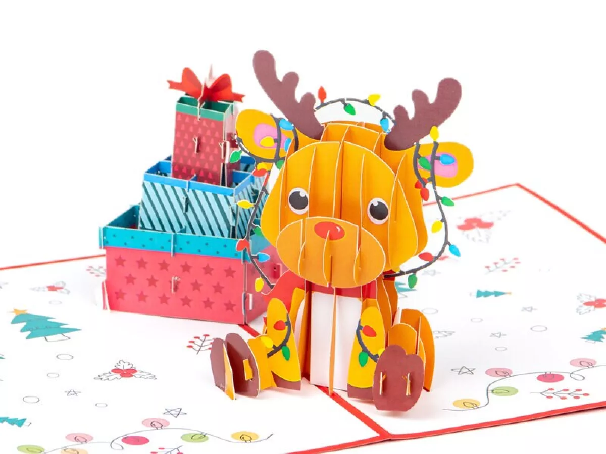 #1 - Pop Up-kort - Julekort med Sød Ren