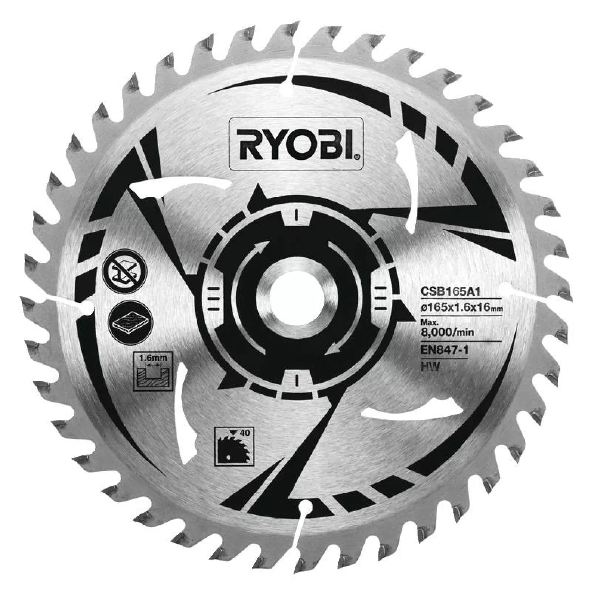 #1 - Ryobi Rundsavsklinge 165 x 16 mm (huldiameter), 40 tænder - CSB165A1