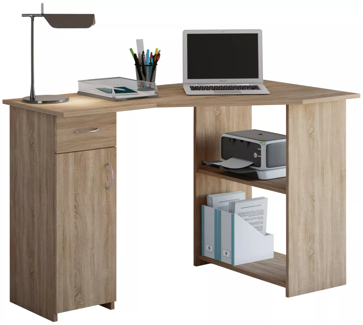 #1 - Smart, kompakt hjørneskrivebord, naturfarvet