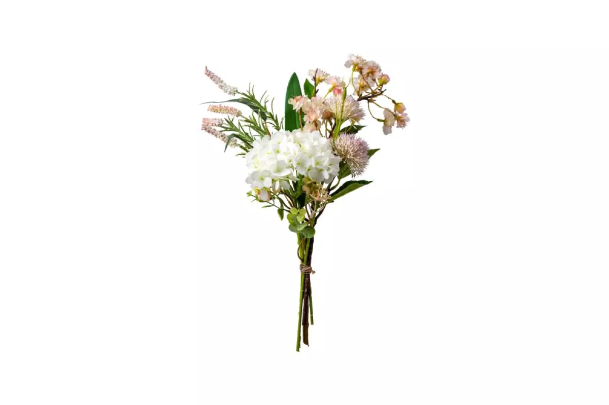 #1 - Kunstig blomster buket - Hvid og Gl. Rosa - L 46 cm