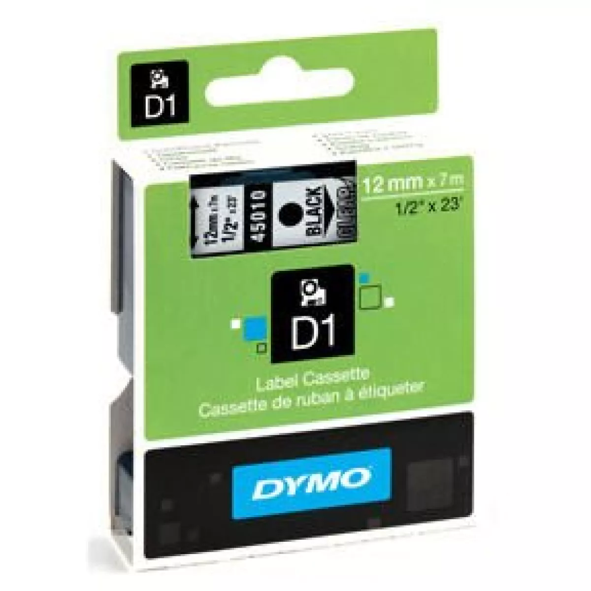 #2 - Dymo tape D1, labels, sort tekst på klar tape, 12 mm x 7 m.