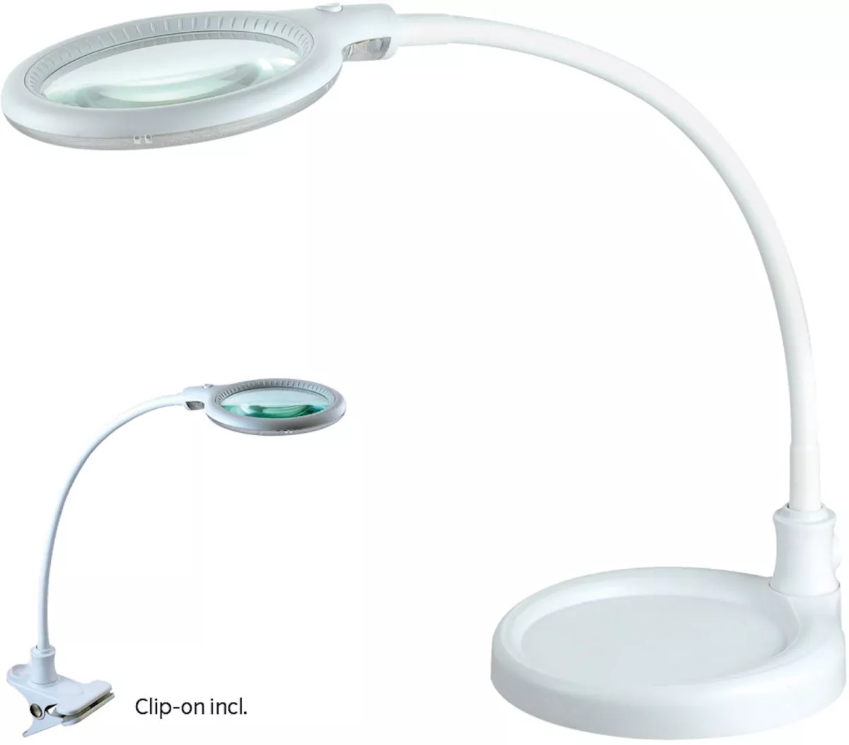 #1 - Magni, Skrivebordslampe med lille forstørrelsesglas by Halo Design (H: 38 cm. x B: 14,5 cm., Hvid)