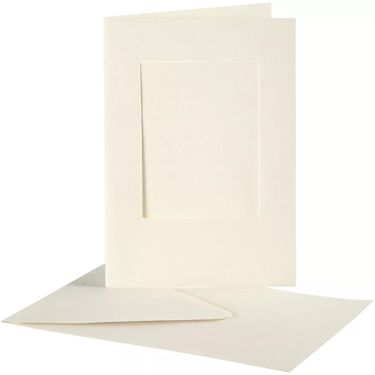 #1 - Passepartoutkort med kuvert, rektangulær, kort str. 10,5x15 cm, kuvert str. 11,5x16,5 cm, råhvid, 10 sæt/ 1 pk.