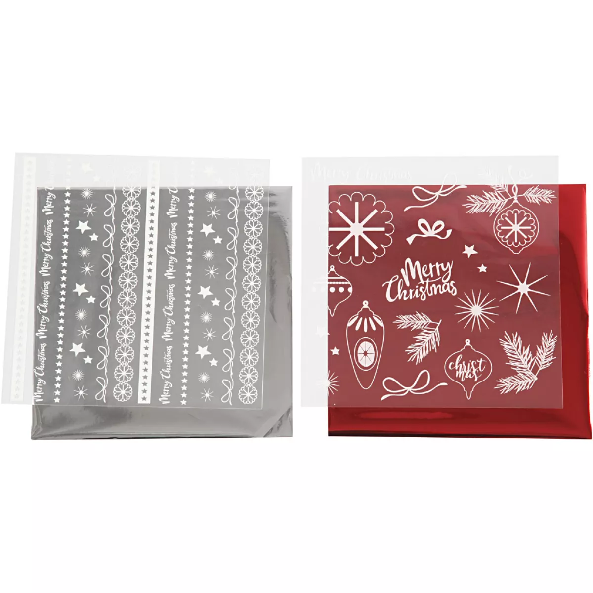 #1 - Dekorationsfolie og design limark, magisk jul, 15x15 cm, rød, sølv, 2x2 ark/ 1 pk.