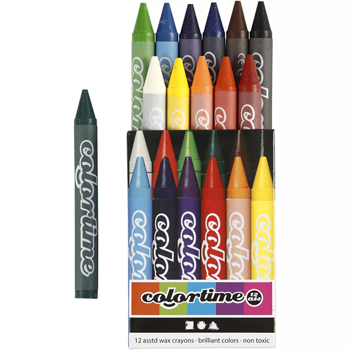 #1 - Colortime farvekridt, L: 10 cm, tykkelse 11 mm, ass. farver, 12 stk./ 1 pk.