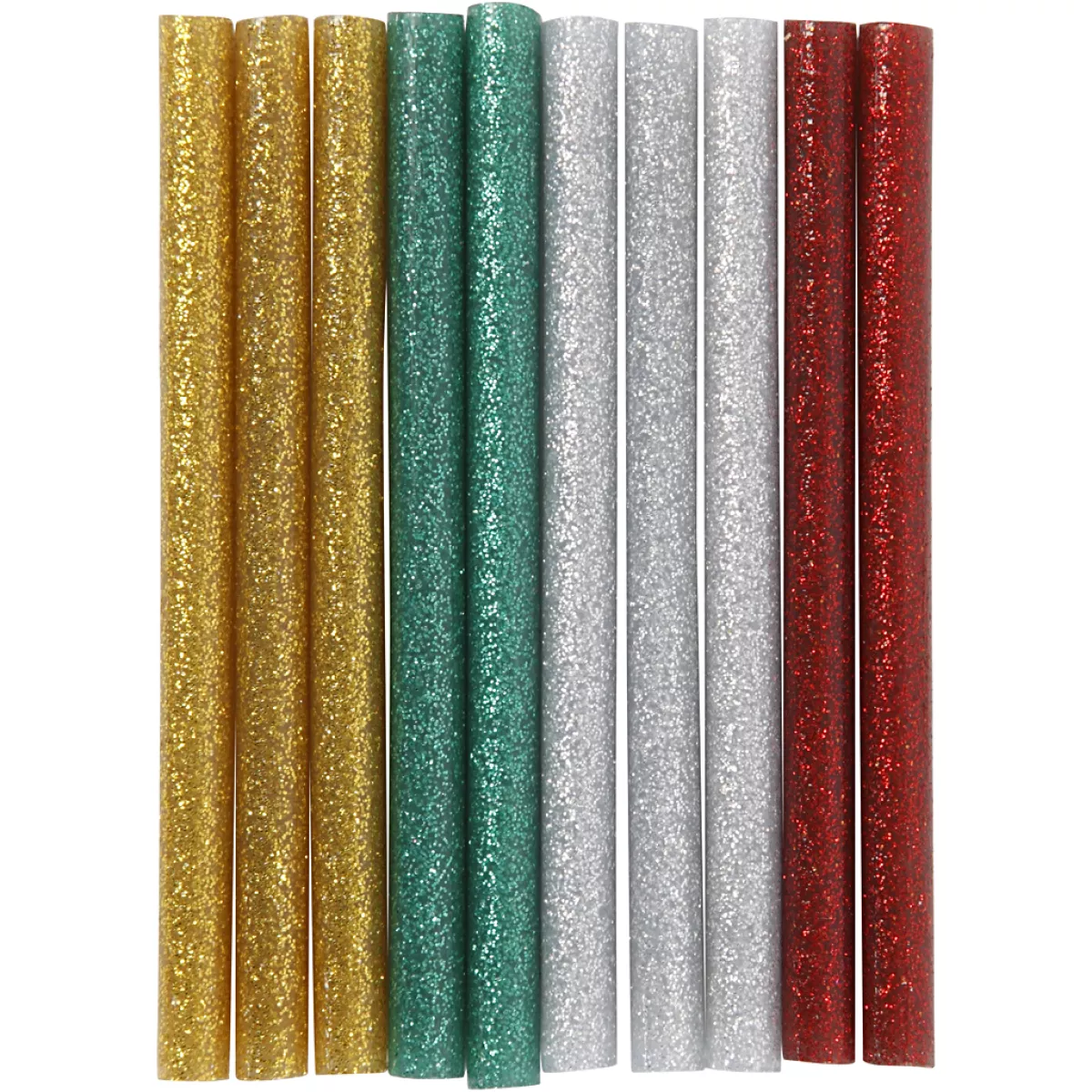 #2 - Limstænger, L: 10 cm, glitter, guld, grøn, rød, sølv, 10 stk./ 1 pk.