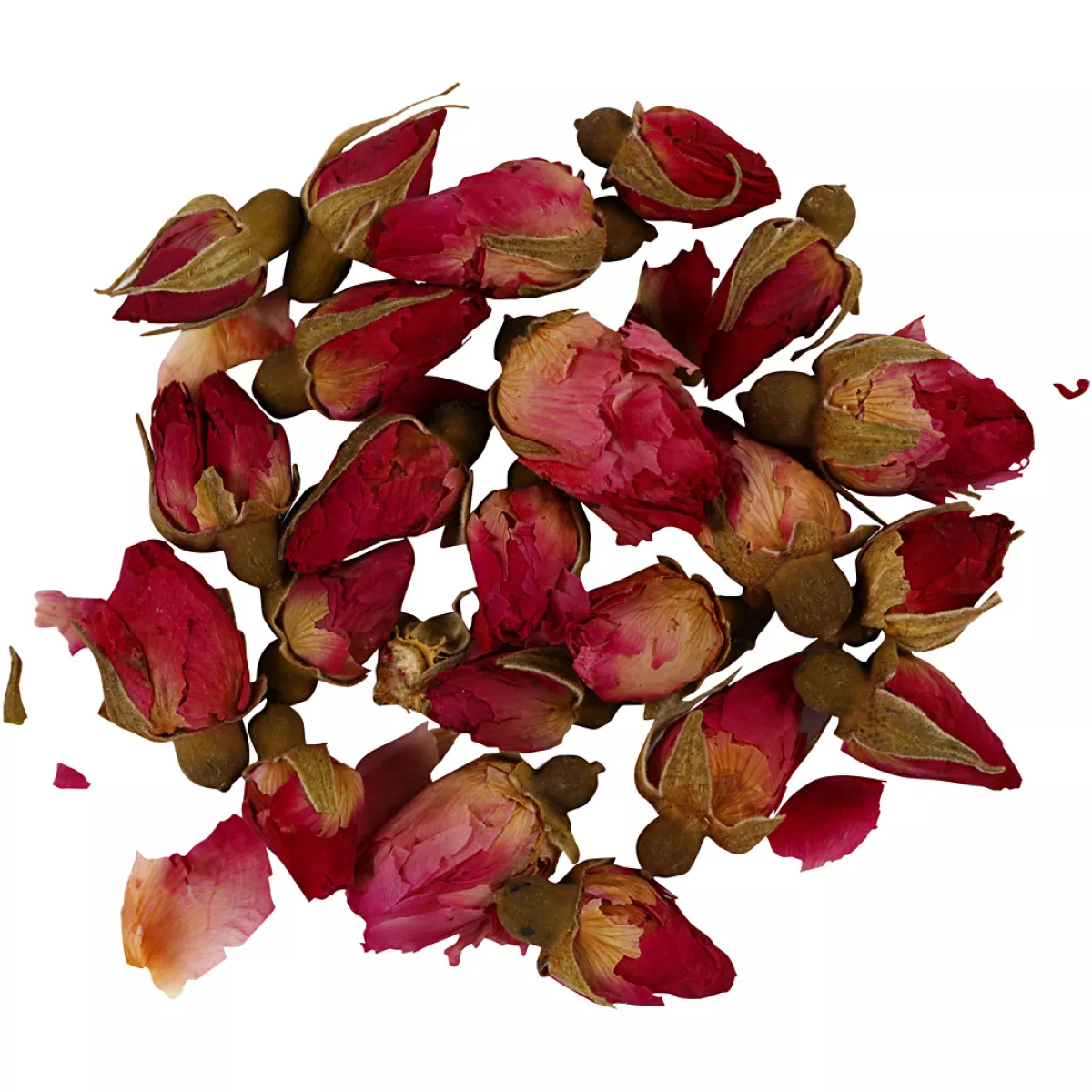 #1 - Tørrede blomster, Rosenknopper, L: 1 - 2 cm, diam. 0,6 - 1 cm, 15 g, mørk pink, 1 pk.