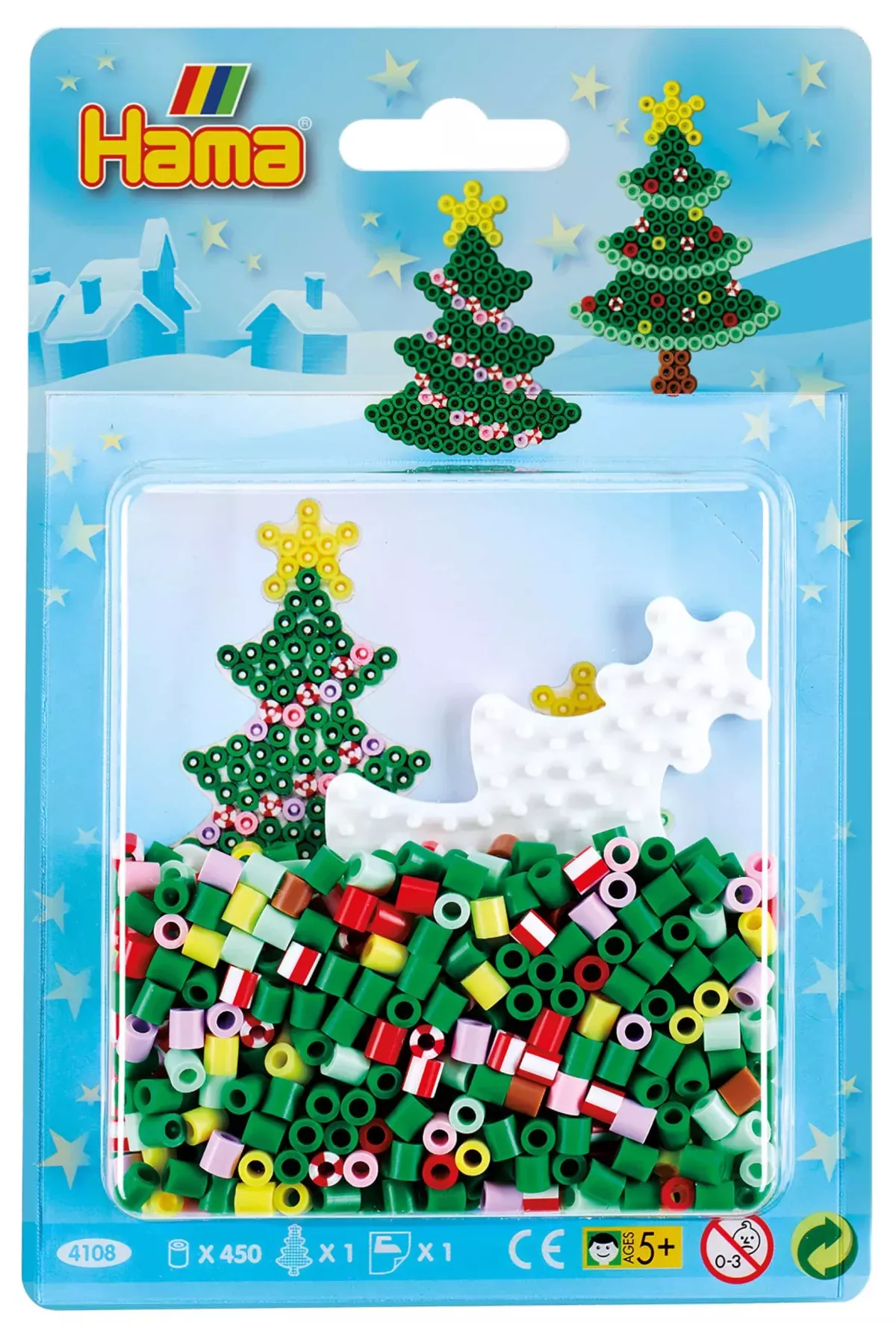 #1 - Hama Midi Perlesæt - Lille Juletræ 450 Perler + Juletræ Perleplade