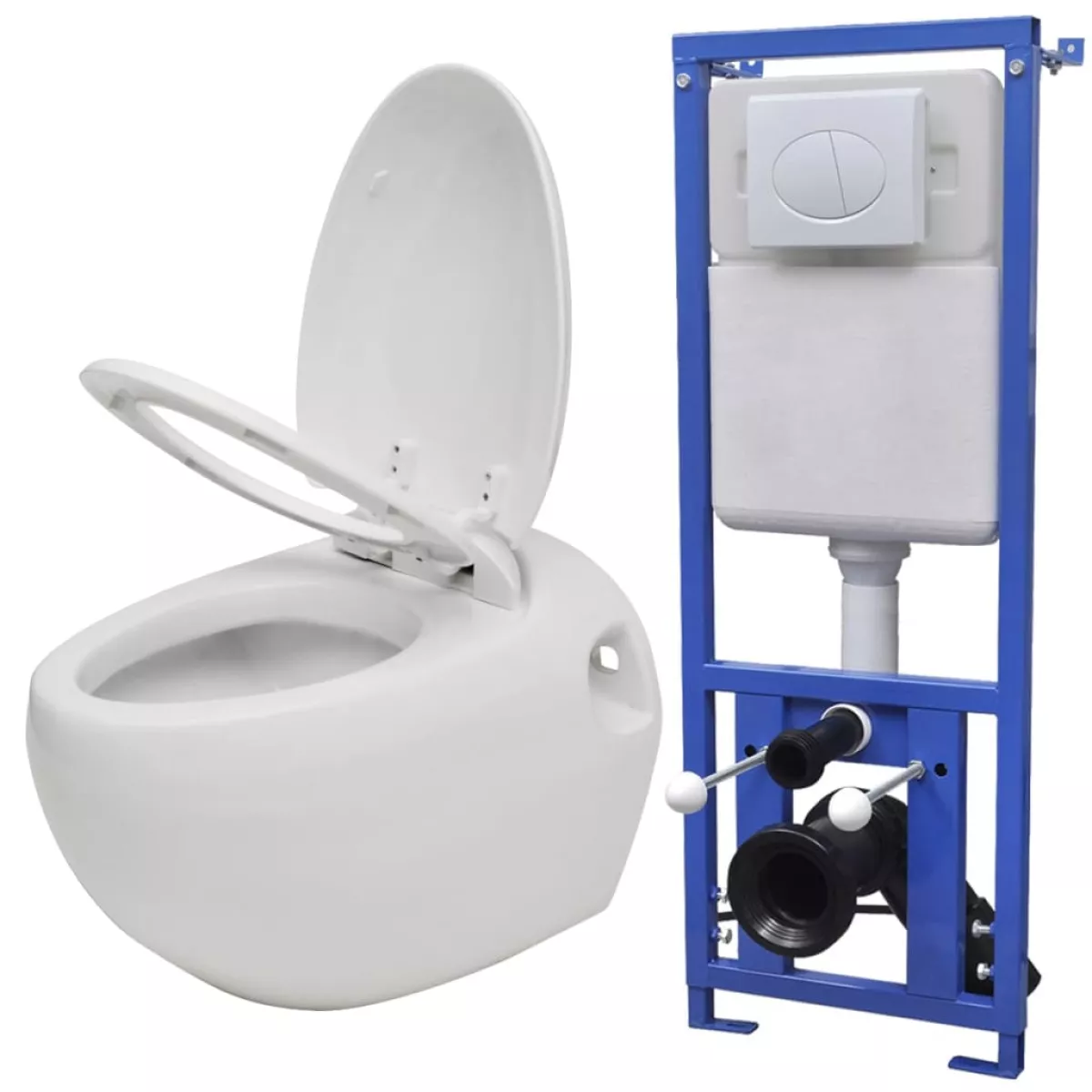 #1 - vidaXL væghængt toilet ægdesign med skjult cisterne hvid