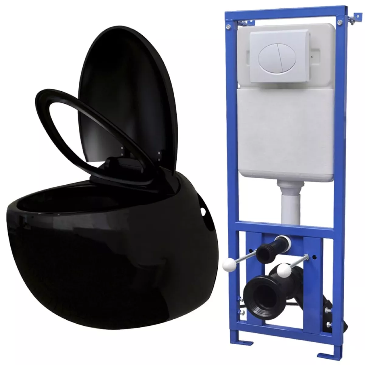 #1 - vidaXL Væghængt toilet, æggedesign, med skjult cisterne, sort