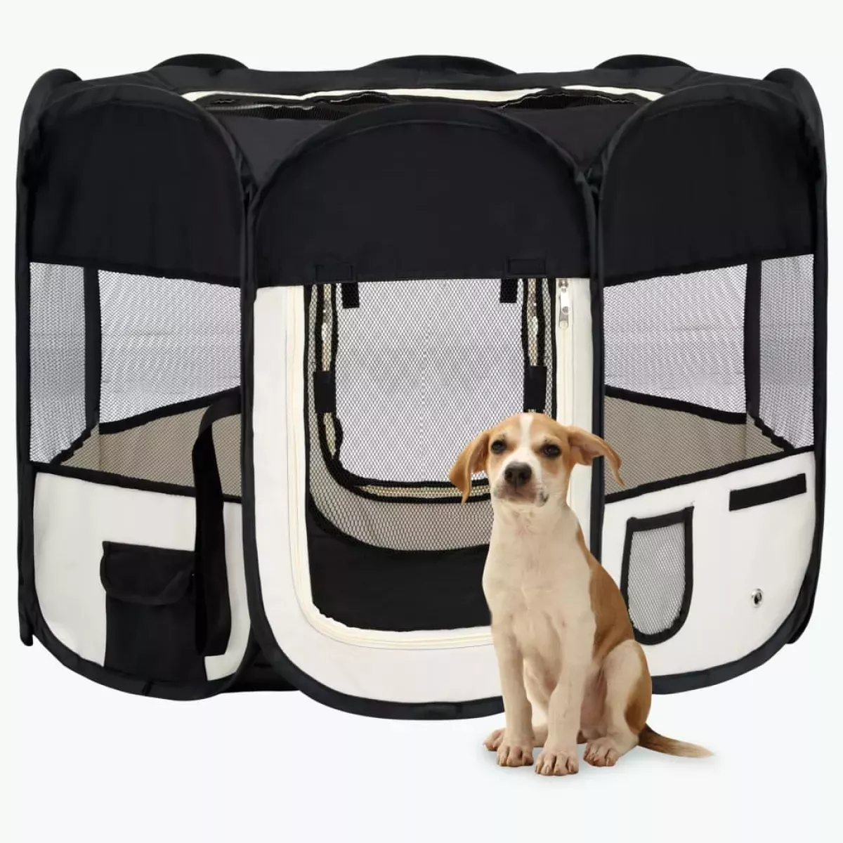 #1 - vidaXL foldbar hundegård med bæretaske 90x90x58 cm sort