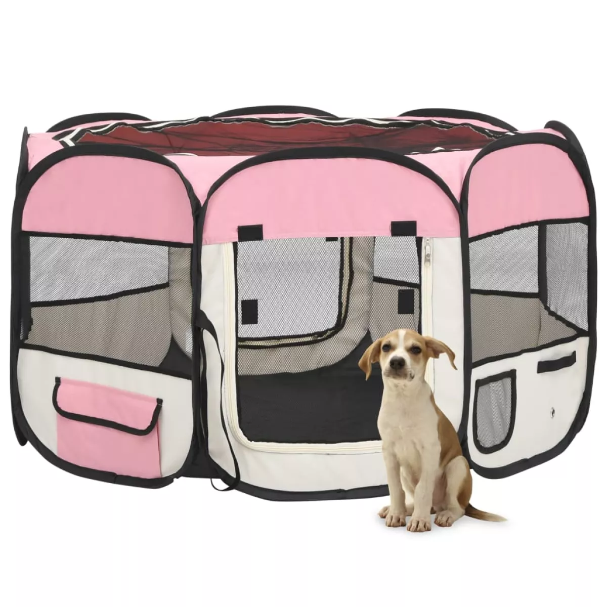 #2 - vidaXL foldbar hundegård med bæretaske 110x110x58 cm lyserød