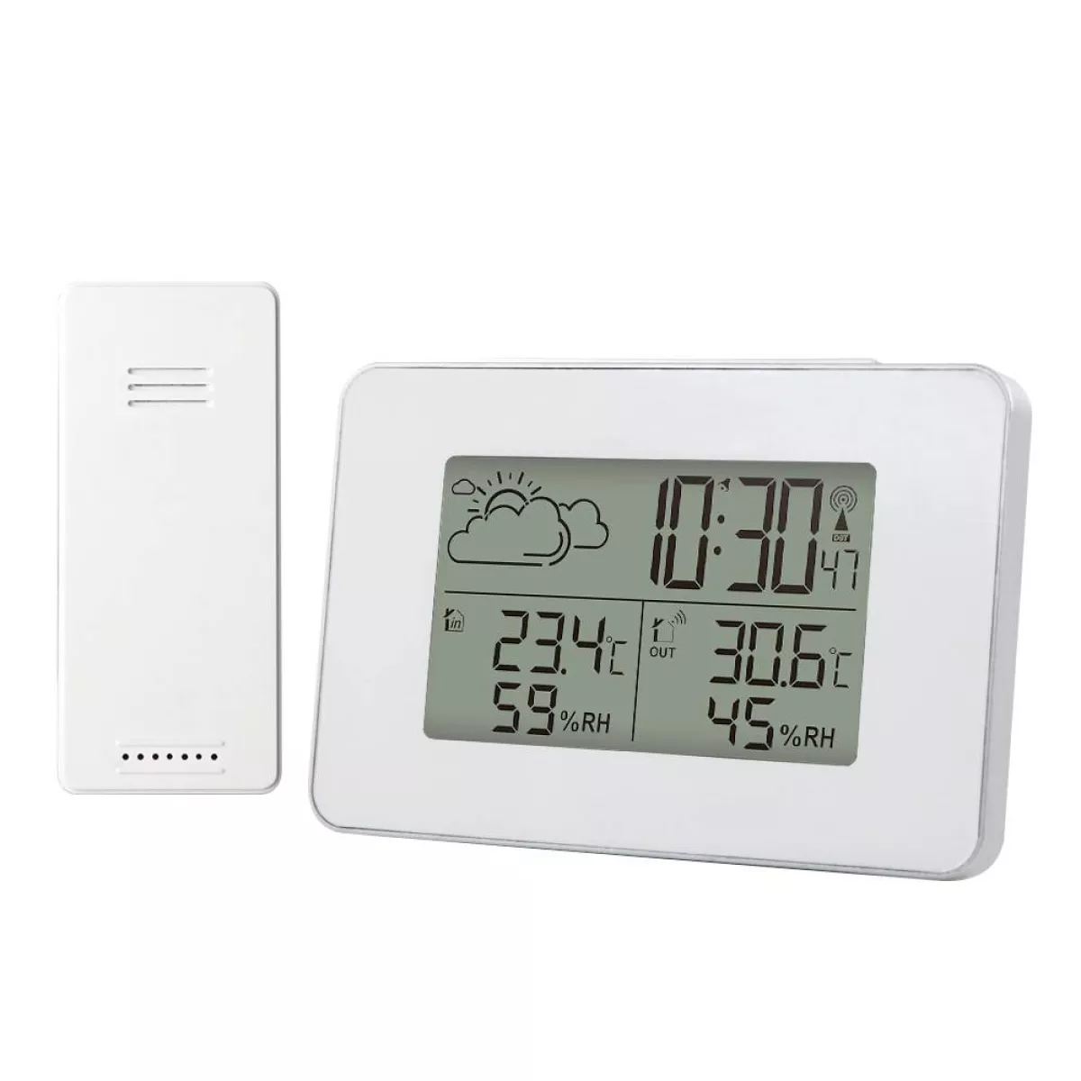 #3 - Digital vejrstation - Trådløs - Termoter - Klokke - Hygrometer - LCD skærm - Hvid