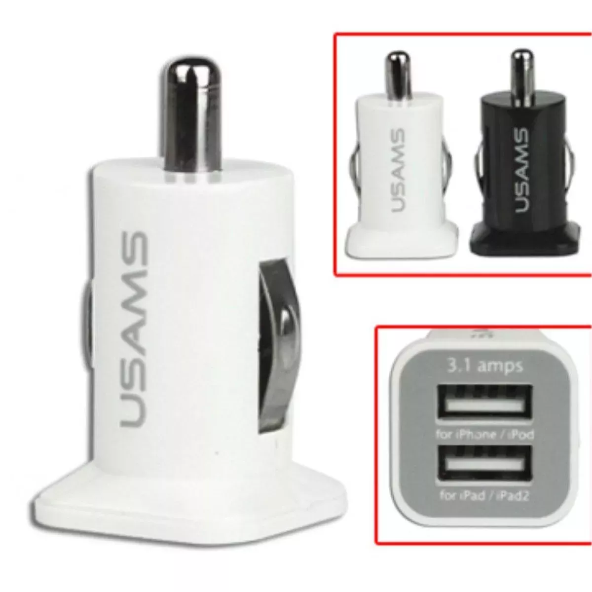 #1 - USAMS Universal Dual USB biloplader til cigarettænderen - Hvid