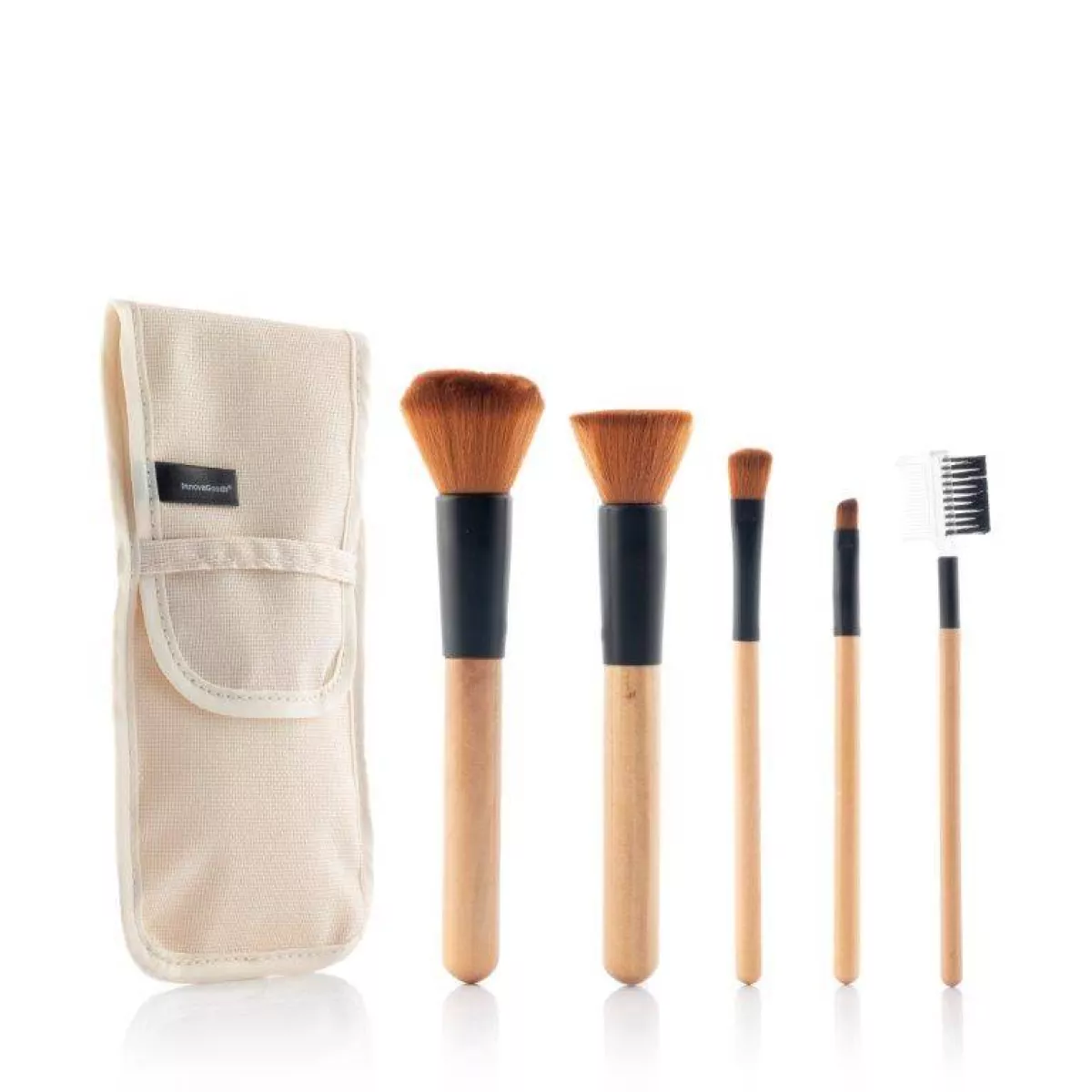 #1 - Makeup børster i træ med bæretaske - Sæt med 5 Dele