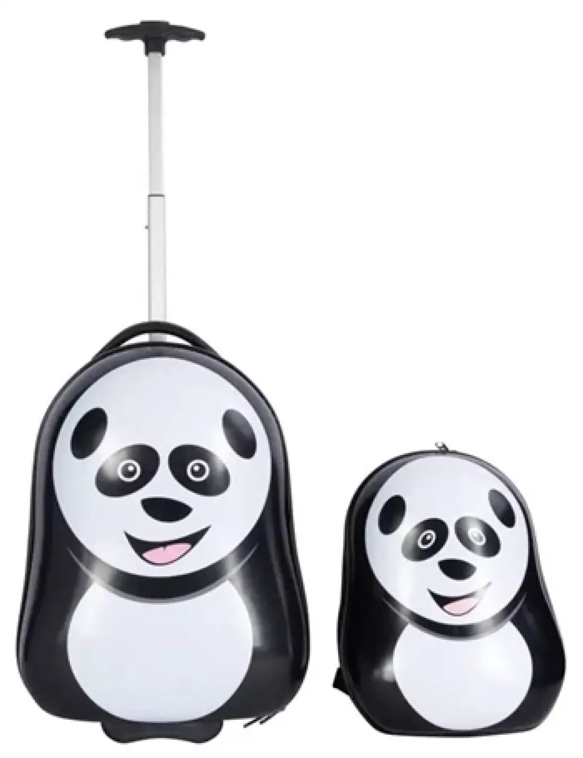 #1 - Børnekuffert - Kabinekuffert på hjul med rygsæk - Pandaer - Rejsesæt til børn med panda
