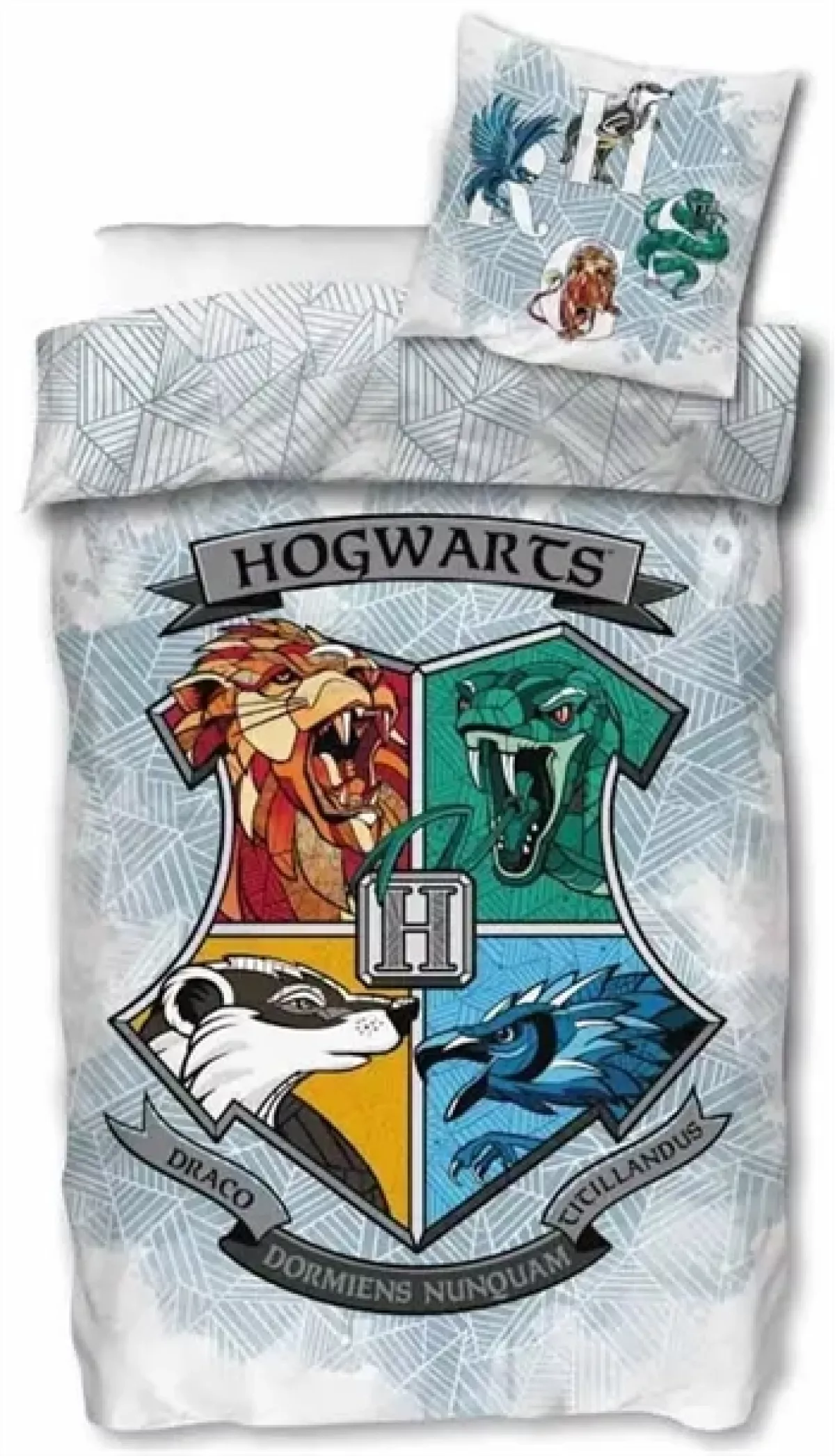 #3 - Harry Potter sengetøj - 140x200 cm - Sengesæt med logo af Hogwarts - 2 i 1 -  Dynebetræk i 100% bomuld