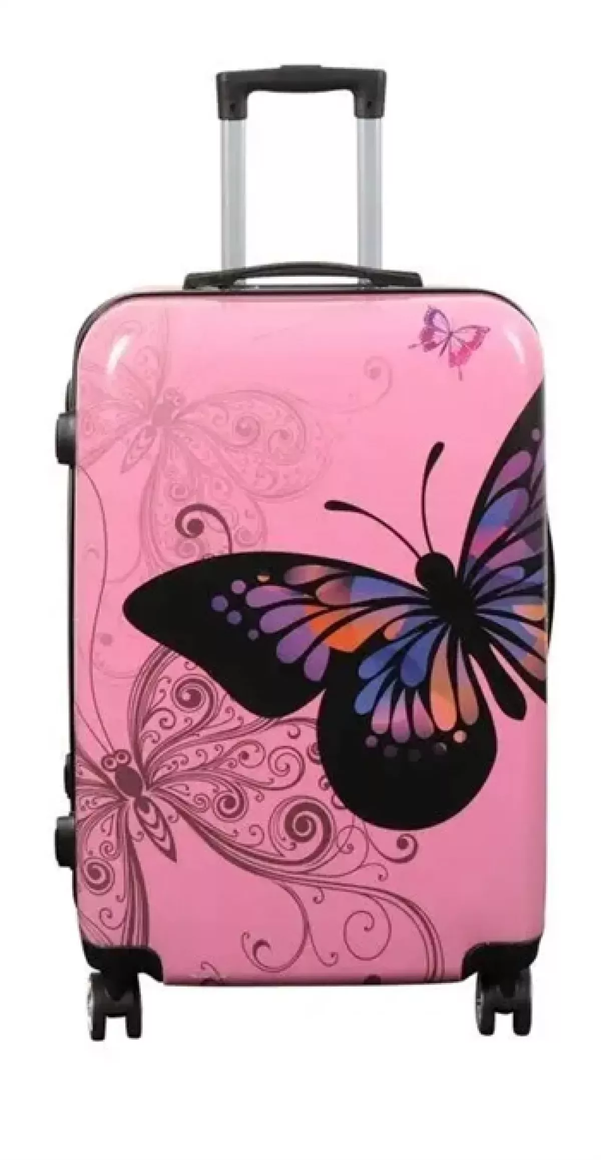 #1 - Kuffert - Hardcase kuffert - Str. Medium - Kuffert med motiv - Sommerfugl lyserød - Eksklusiv letvægt rejsekuffert