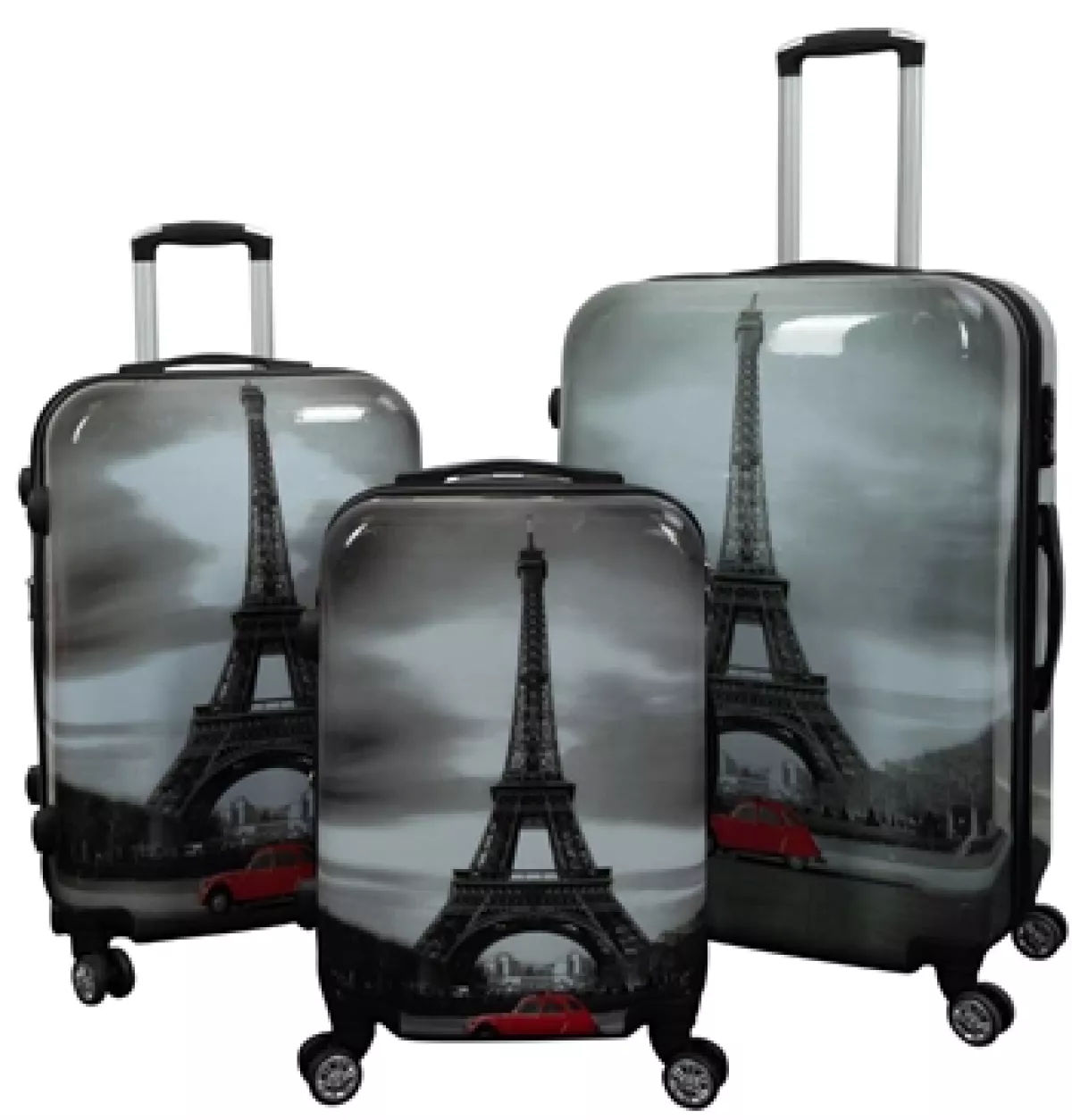#3 - Kuffertsæt - 3 Stk. - Kuffert med motiv - Eiffeltårnet - Hardcase letvægt kuffert med 4 hjul