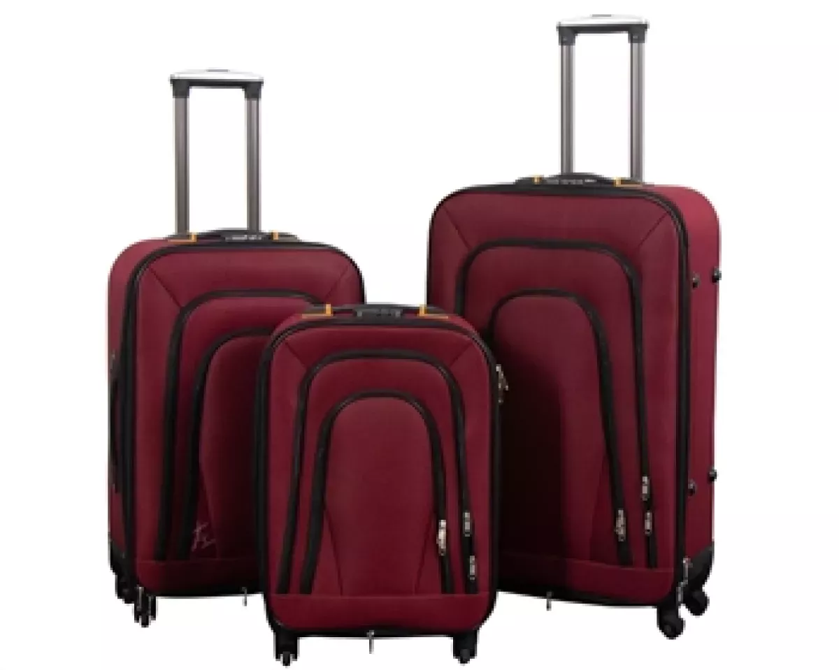 #3 - Kuffertsæt - 3 Stk. - Softcase kufferter - Kraftigt nylon - Praktiske rejsekufferter - Bordeaux