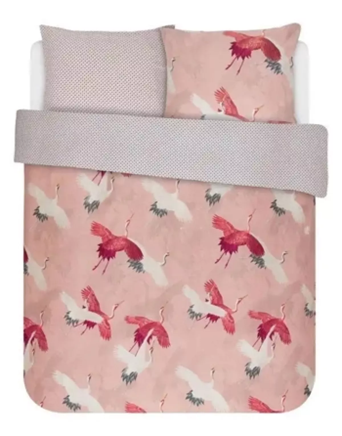 #1 - Essenza sengetøj - 140x200 cm - Crane Rosa - Vendbar dynebetræk - 100% Bomuldssatin sengetøj