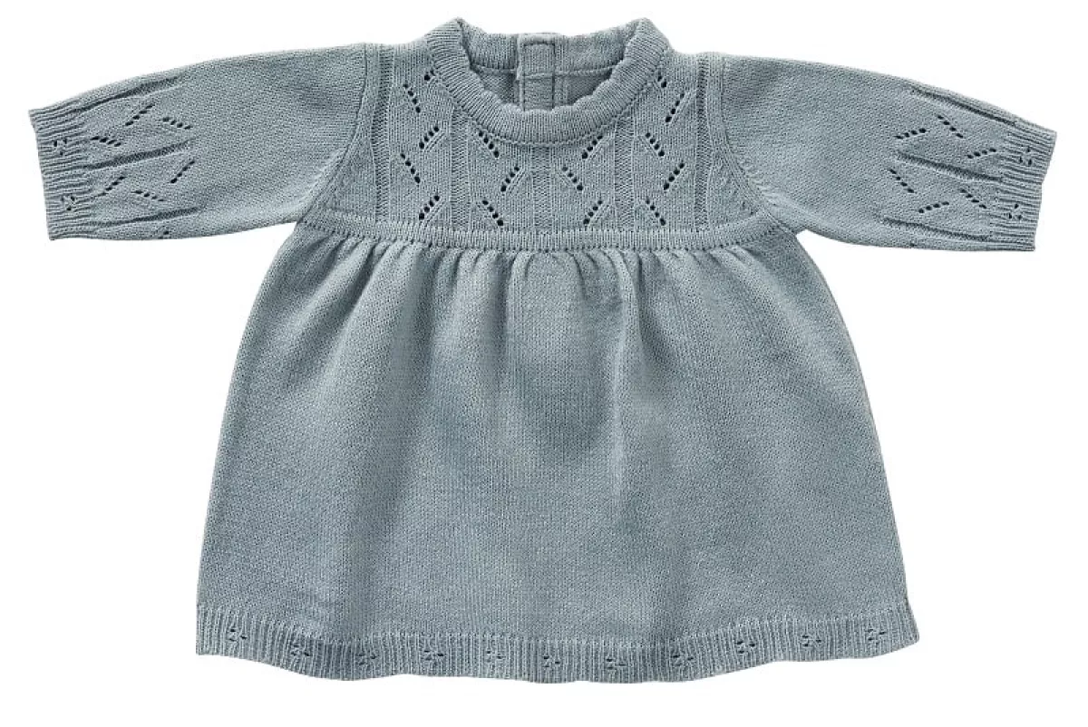 #1 - by Astrup dukketøj, langærmet strikkjole gråblå 40-45 cm