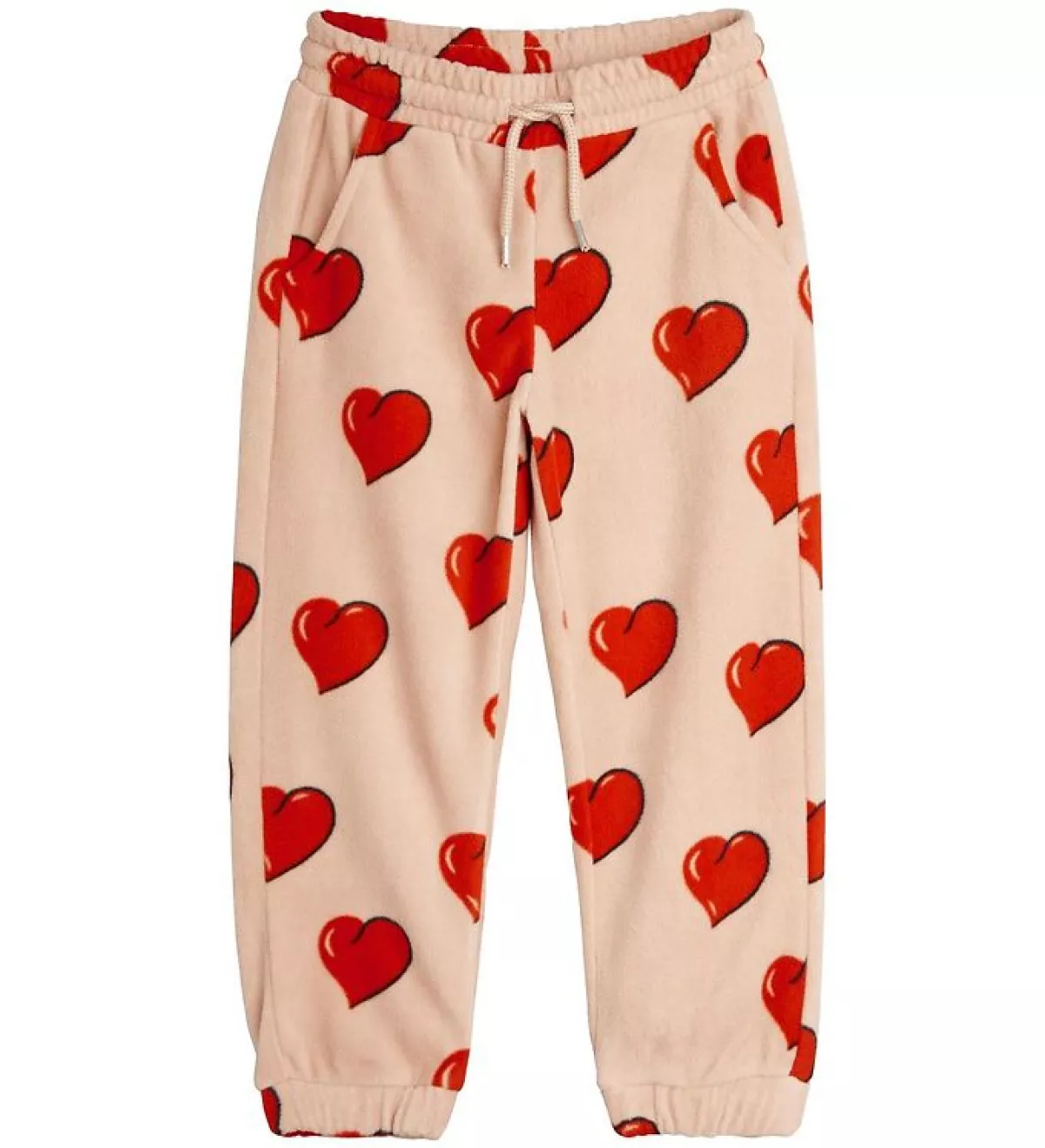 #1 - Mini Rodini Bukser - Hearts Fleece - Beige - 80/86 - Mini Rodini Sweatpants
