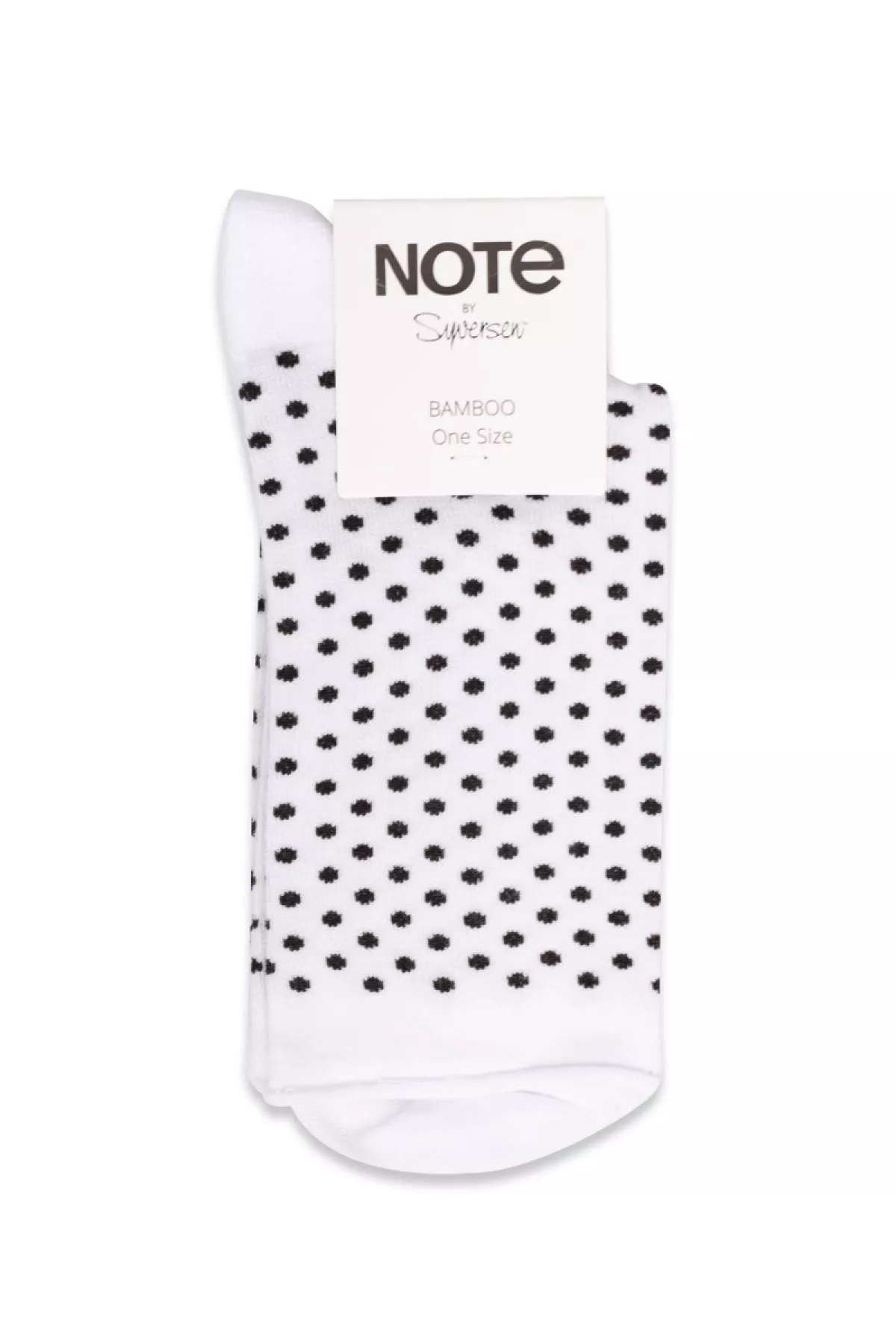 #1 - Oroblu - Strømper - Note Woman Bamboo Dots Roll Top - White/Black Dots