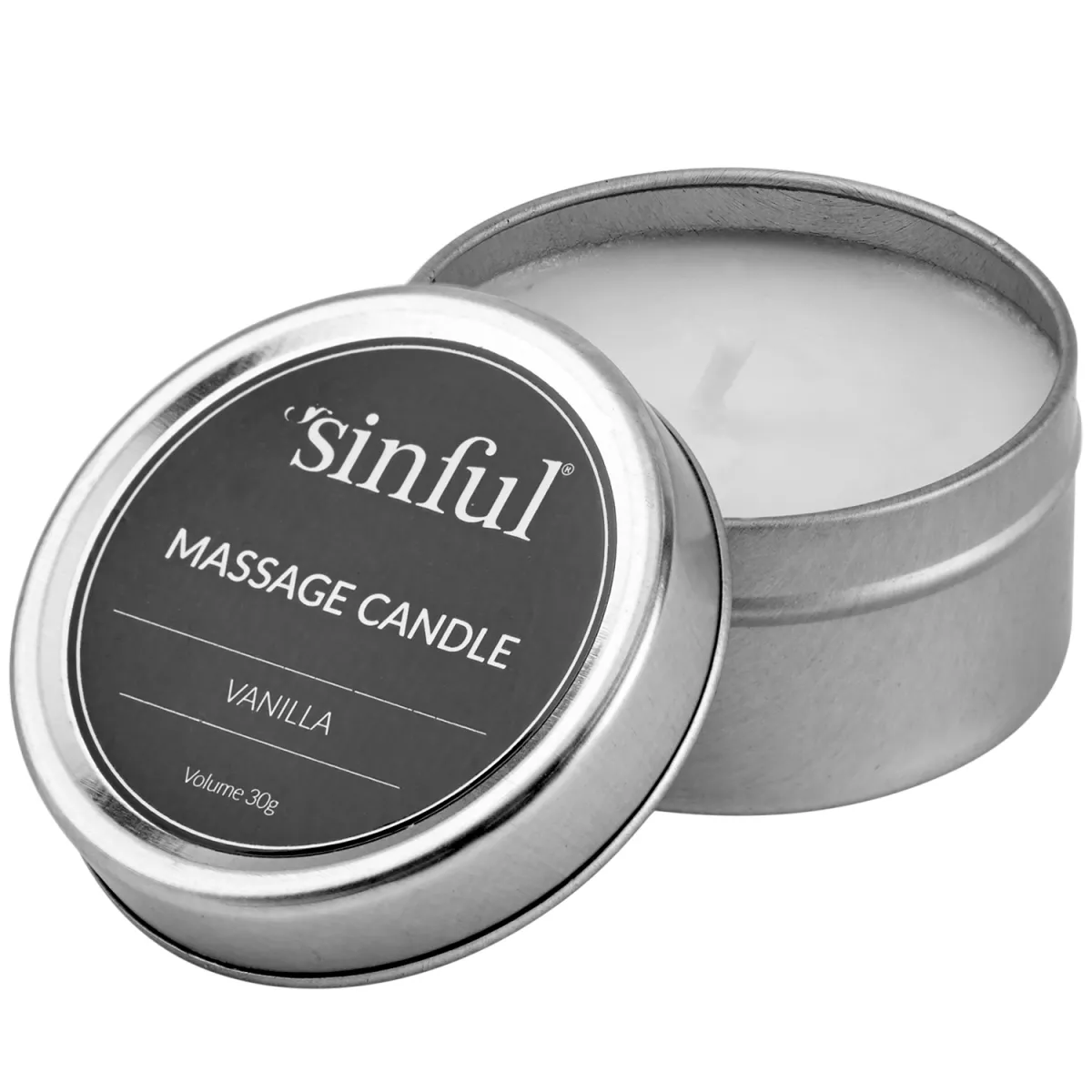#1 - Sinful Vanilje Massagelys 30 g      - Hvid