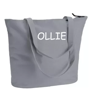 4: Indkøbs- og strandtaske med navn - grå