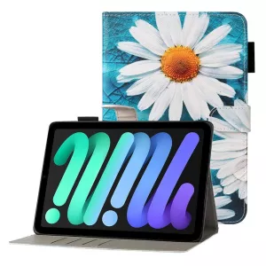 6: iPad Mini (2021) Læder Flip Cover m. & Standerfunktion & Kortlommer - Marguerit Blomst