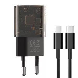 16: XO CE05 Power Delivery 30W Vægoplader m. USB-C & USB-A - inkl. USB-C Kabel (1M) - Sort / Gennemsigtig