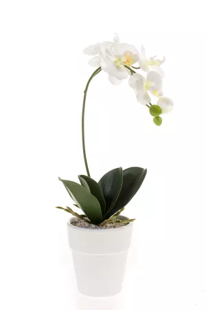9: Emerald - Kunstig høj Orkide med hvide blomster H40 cm