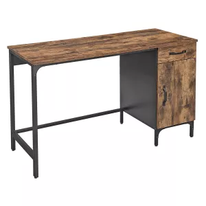 14: Skrivebord med skuffe og skab i industrielt look, retro-brun