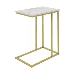1: Sofabord i glam-stilen, bordplade med marmor-effekt og guldfarvede ben