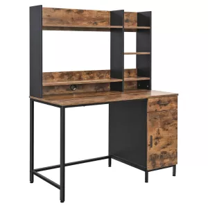 1: Skrivebord med reol i industrielt look, rustik brun og sort