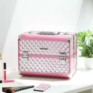 6: Aluminum box / make-up / beauty box, pink og sølvfarvet