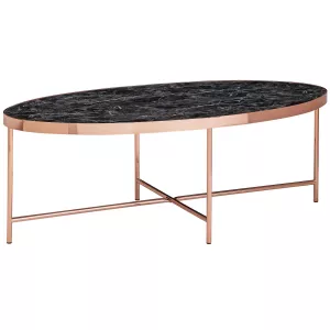 8: Ovalt sofabord med bordplade i marmor-look, sort, 110 x 56 cm