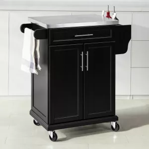 3: Køkkenø / køkkenvogn med bordplade i stål, sort