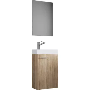 3: 3-delt badeværelsessæt med spejl, naturfarvet sonoma eg