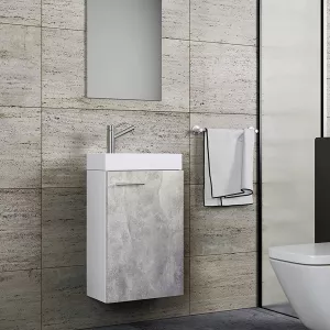 5: 3-delt badeværelsessæt med spejl, beton-look, grå