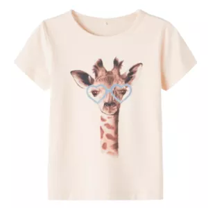 9: Name it T-shirt - Faithe - Giraf med Briller - Creme De Peche str. 104
