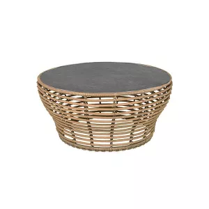 12: Cane-Line Basket sofabord - Stor - Stel: natur Bordplade: grå