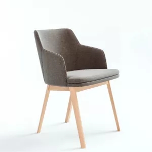 11: Skovby SM65 spisebordsstol med armlæn - Lakeret eg m. læder