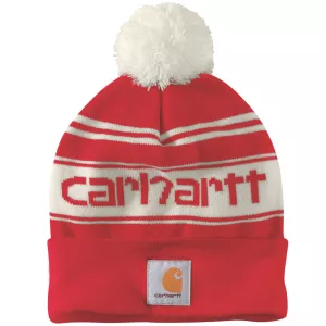 5: CARHARTT Hue Knit Cuffed Logo Beanie RED WINTER WHITE OFA