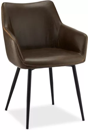 4: Oxford, Spisebordsstol med armlæn, PU-læder med syninger by Raymond & Hallmark (H: 81 cm. B: 56 cm. L: 56 cm., Mørkebrun)