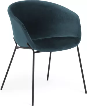 3: Yvette, Spisebordsstol, moderne, nordisk, stof by LaForma (H: 76 cm. x B: 60 cm. x L: 54 cm., Turkis/Sort)