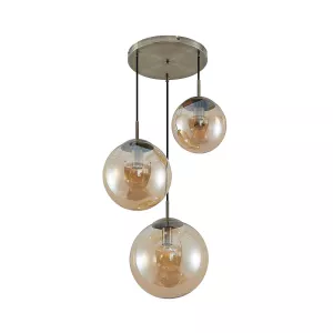11: Lindby Teeja-hængelampe, 3 glaskugler, ravgul